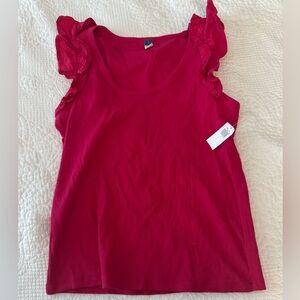 Old Navy Ruffle-Trim Mixed Material Top in red